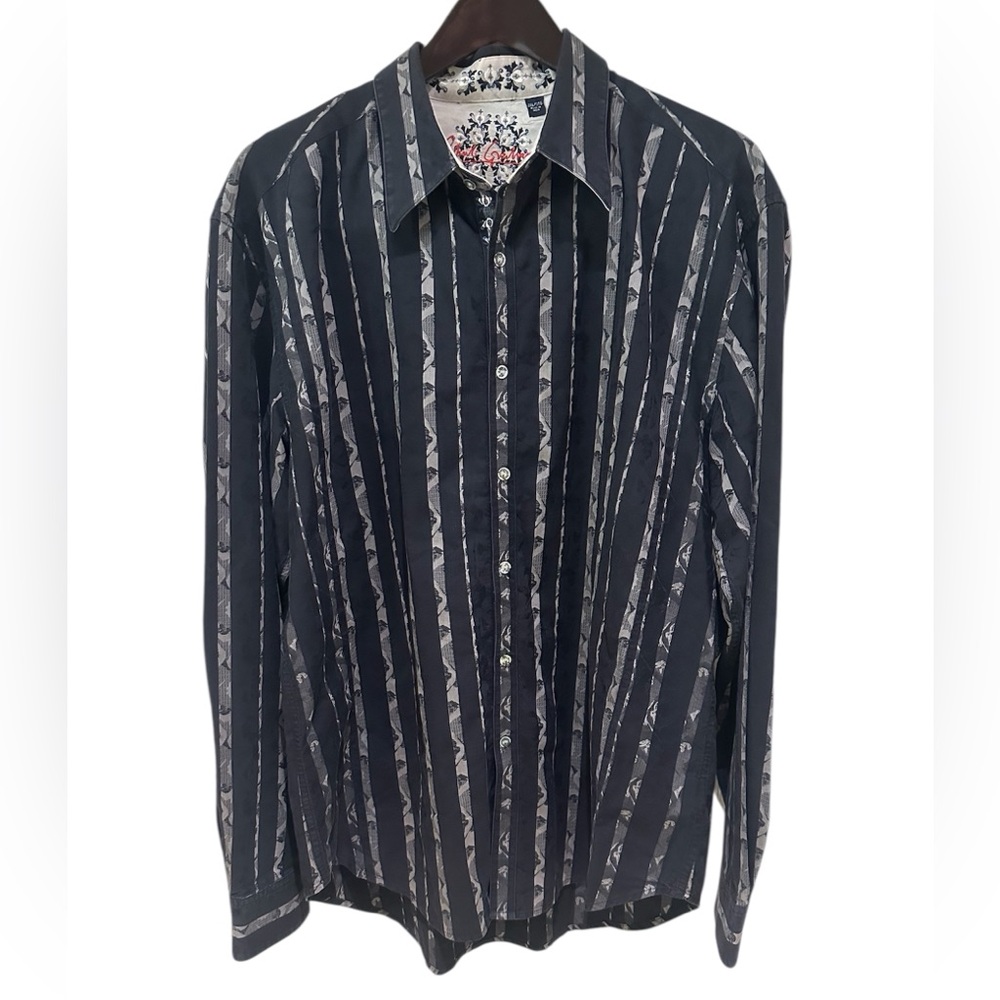 Robert Graham Striped Design Men’s Button Down Shirt Black with Tan Size 2XL